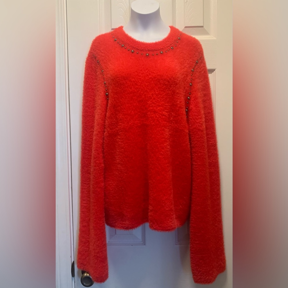 Design History Womens Red Fuzzy Sweater NWT Small Studs
